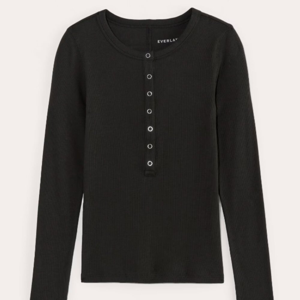 Black Everlane Luxe Micro-Rib Henley - Size S